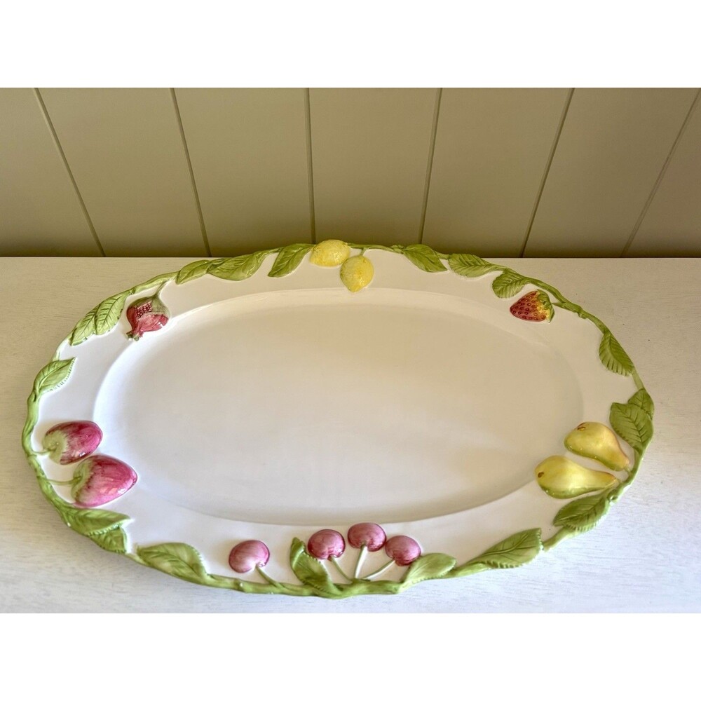 VTG San Marco Nove Italy Majolica Fruits Serving Platter Large 17”